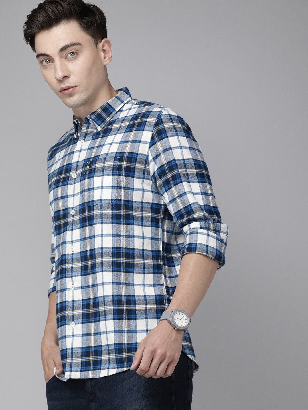 Blue And White Check Shirt 